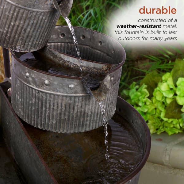 Alpine 3-Tier Stacked Rustic Metal Tub Planter Fountain