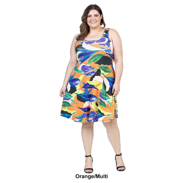 Plus Size 24/7 Comfort Apparel Tropical A-Line Knee Length Dress