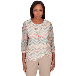 Petite Alfred Dunner Tuscan Sunset Knit Texture Chevron Top