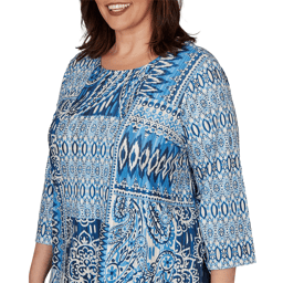 Plus Size Alfred Dunner Classics 3/4 Sleeve Patchwork Blouse