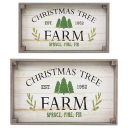 Northlight Farm Fresh Christmas Trees Wooden Tray Set of 2