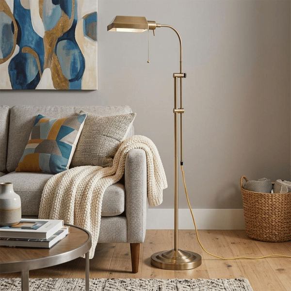 HomeRoots 57in. Brass Adjustable Traditional Shape Floor Lamp - image 