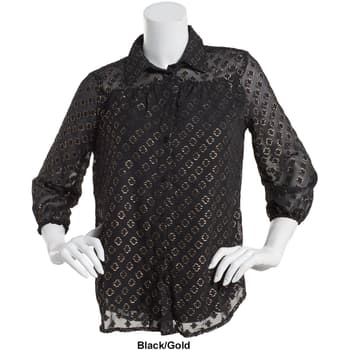 Womens Notations 3/4 Sleeve Foiled Jacquard Chiffon Blouse - Boscov's