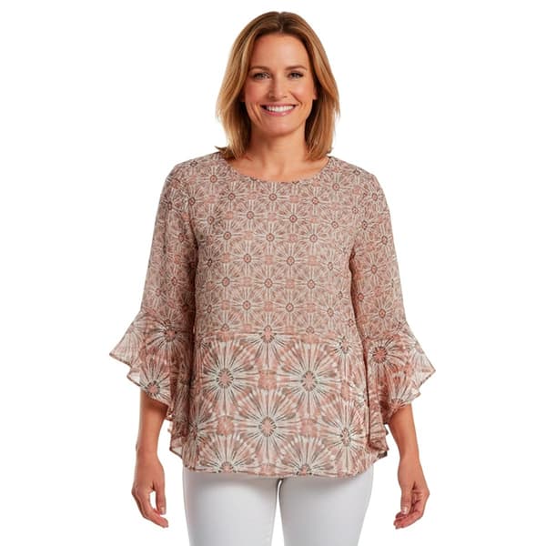 Womens Kasper 3/4 Flounce Sleeve Dandelion Floral Blouse
