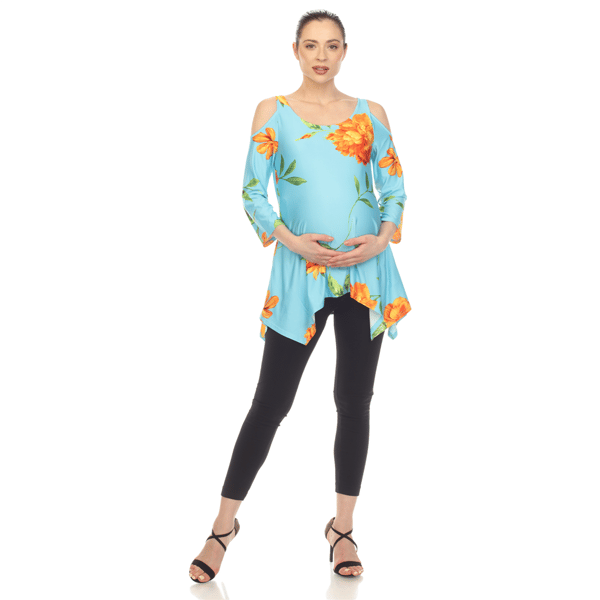 Womens White Mark Cold Shoulder Floral Maternity Tunic Blouse - image 