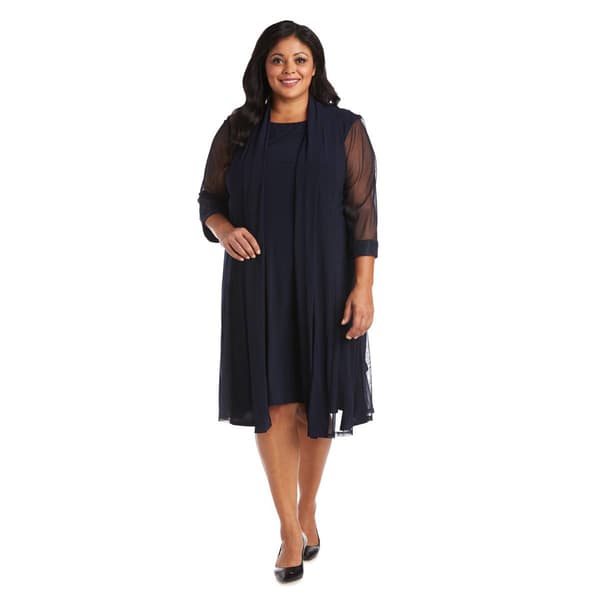 Plus Size R&M Richards Embellished Sheer Jacket Shift Dress - image 