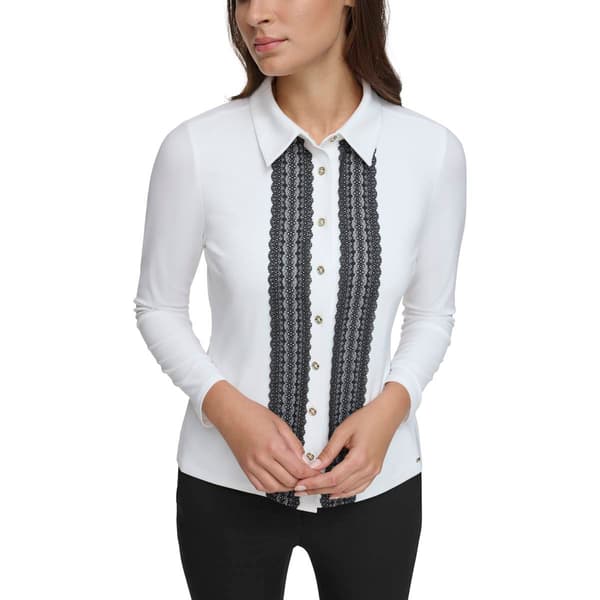 Womens Tommy Hilfiger Long Sleeve Button Front Lace Knit Top