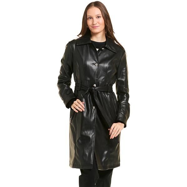 Womens Kensie Long Faux Leather Belted Trench Coat - image 
