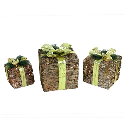 Northlight Lighted Glitter Rattan Gift Boxes Christmas Decor - image 