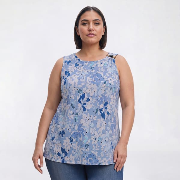 Plus Size Emily Daniels Sleeveless Floral Disco Foil Dot Blouse - image 