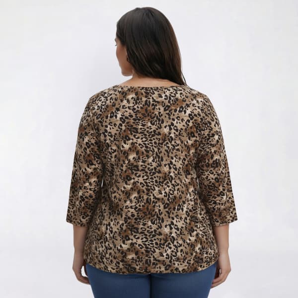 Plus Size Emily Daniels 3/4 Sleeve Leopard Jacquard Knit Blouse
