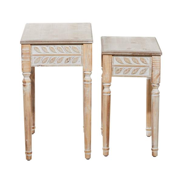 9th & Pike® Brown Wood Farmhouse Accent Table - Set of 2