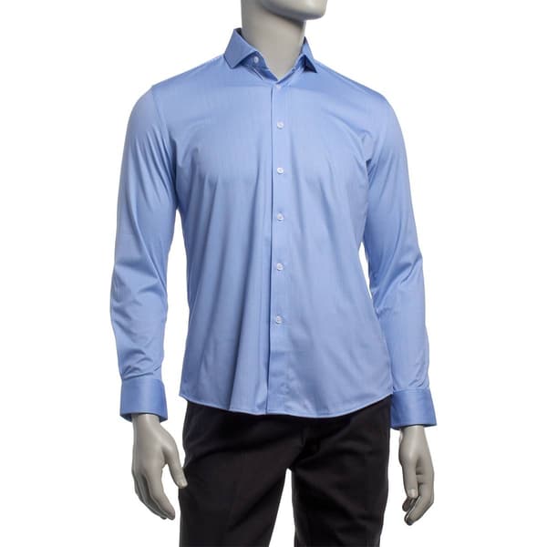 Mens Tom Baine Medium Blue Plaid Fitted Traveler Dress Shirt - image 