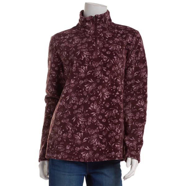 Womens Lands End Floral Powder Fleece 1/4 Zip Pullover Sweatshirt - image 
