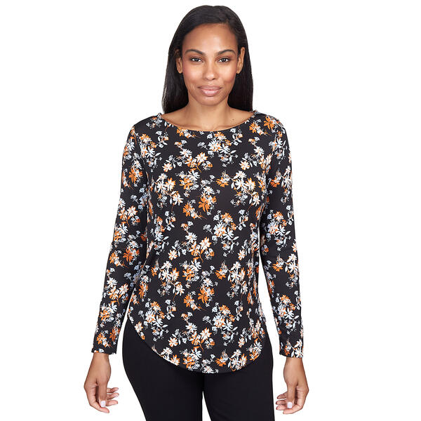 Petite Emaline Special Items Floral Long Sleeve Boat Neck Tee - image 