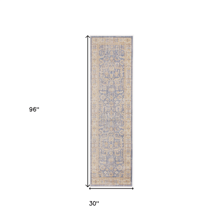 HomeRoots Grey Yellow & Lavender Floral Runner Rug