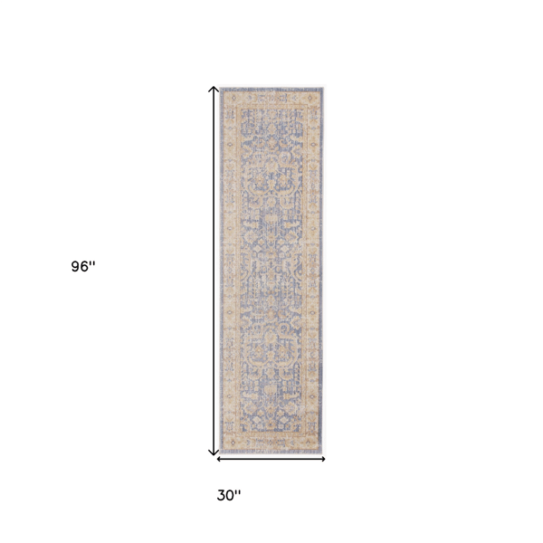 HomeRoots Grey Yellow & Lavender Floral Runner Rug