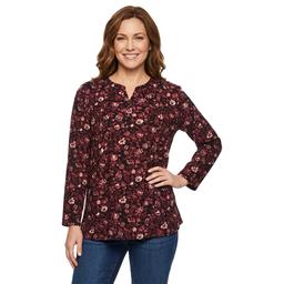 Womens Napa Valley 3/4 Sleeve Floral Pleated Blouse - Berry