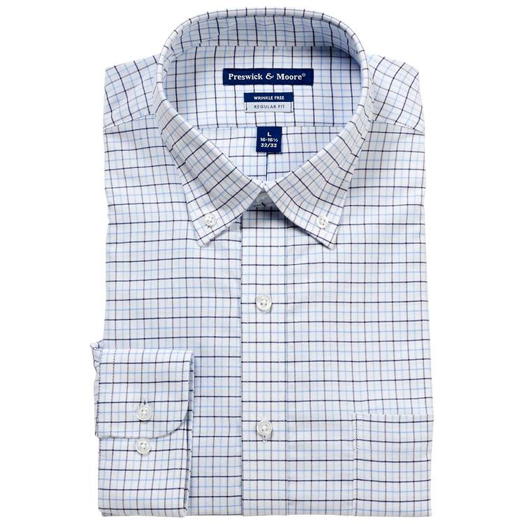 Mens Preswick & Moore Regular Fit Oxford Dress Shirt - Blue Check