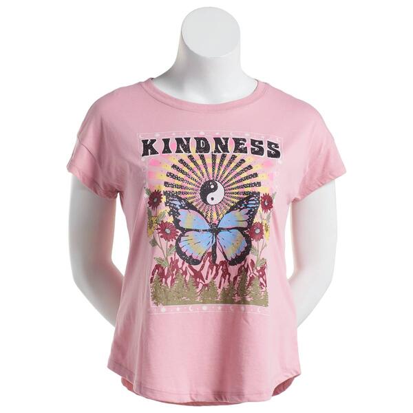 Juniors No Comment Short Sleeve Crew Neck Kind Butterfly Tee - image 