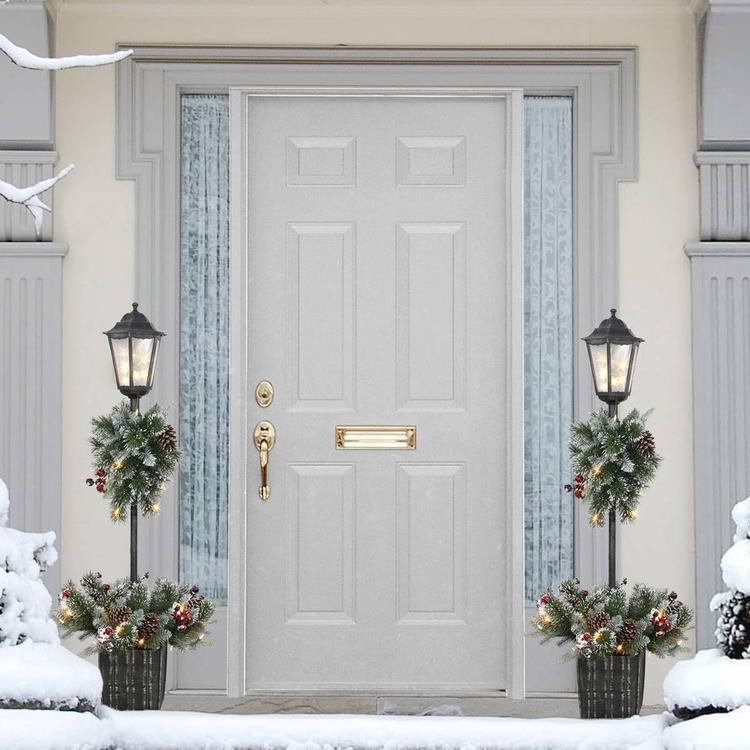 Puleo International 4ft. Pre-Lit Artificial Pine Lamp Post