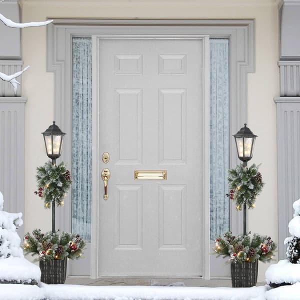 Puleo International 4ft. Pre-Lit Artificial Pine Lamp Post