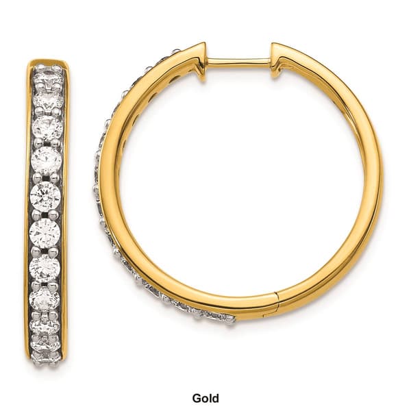 Pure Fire 14kt. Gold 1 1/2ctw. Diamond Polished Hoop Earrings