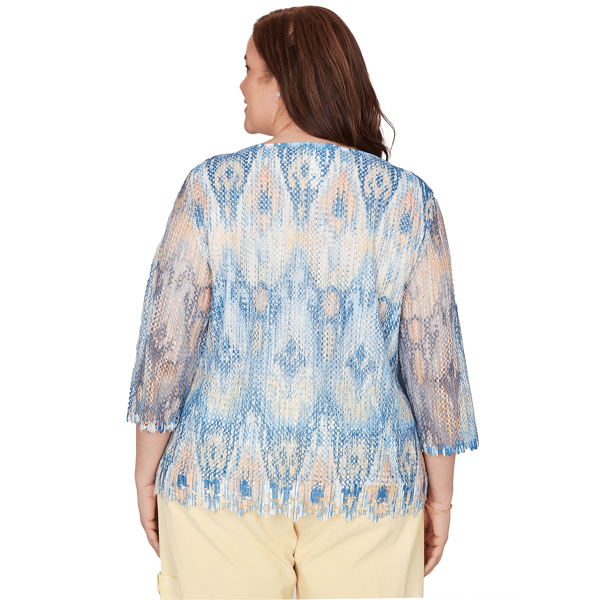 Plus Size Alfred Dunner Out Of The Blue Scallop Trim Ikat Blouse