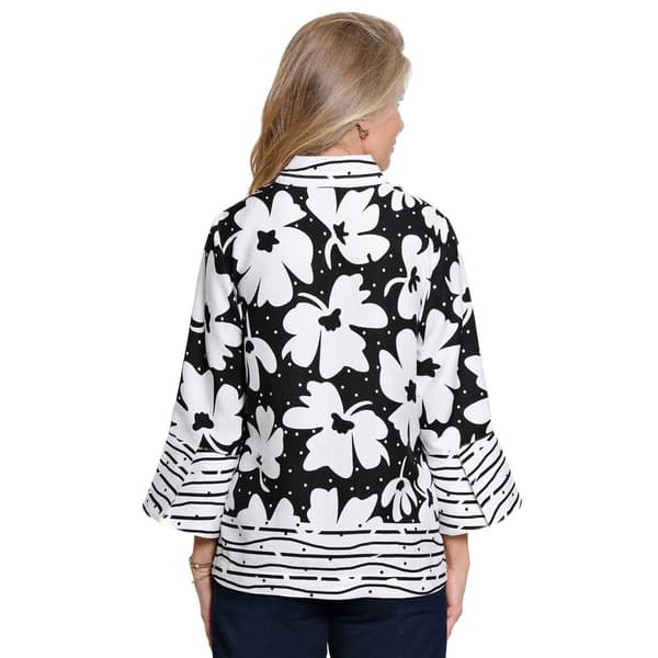 Womens Ali Miles 3/4 Bell Sleeve Floral Stripe Button Down Blouse