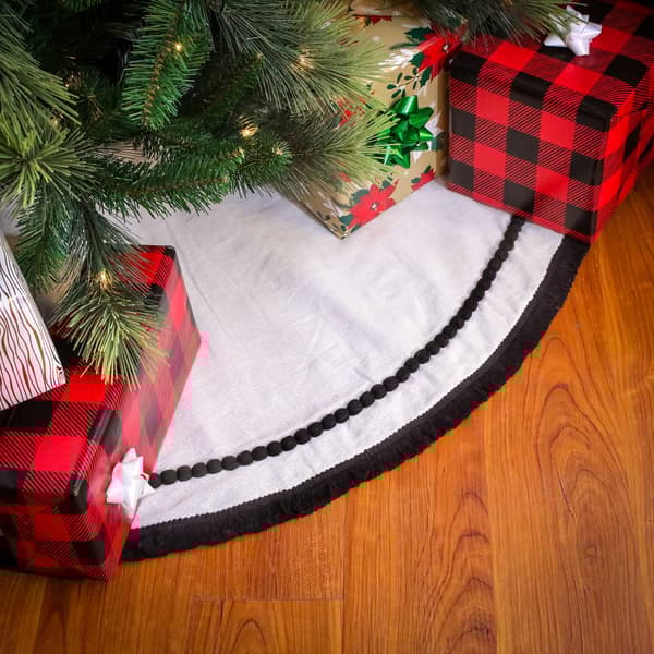 National Tree 52in. Bright White Tree Skirt w/ Pompom Lace