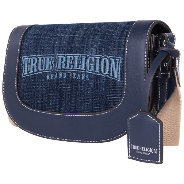 True Religion Dark Denim Logo Saddle Bag