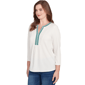 Petite Ruby Rd. Fall Flair Split Neck Geometric Embroidery Blouse - image 3
