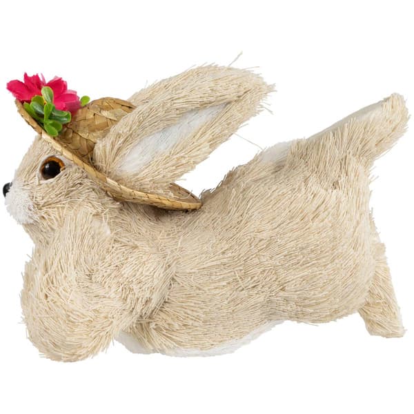 Northlight Seasonal Rabbit with Floral Straw Hat Easter Figurine