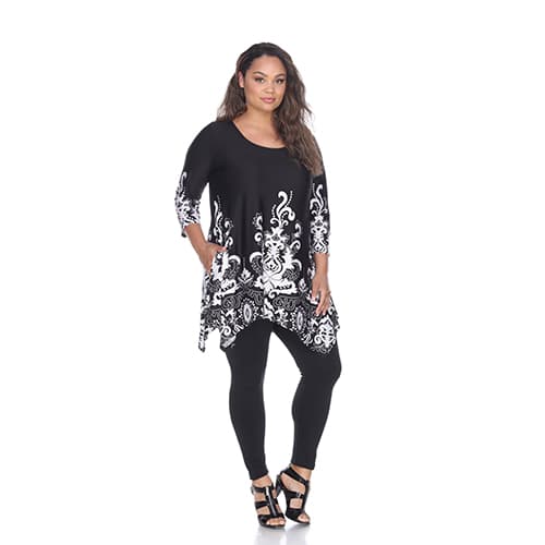 Plus Size White Mark Scroll Print Border Tunic - image 