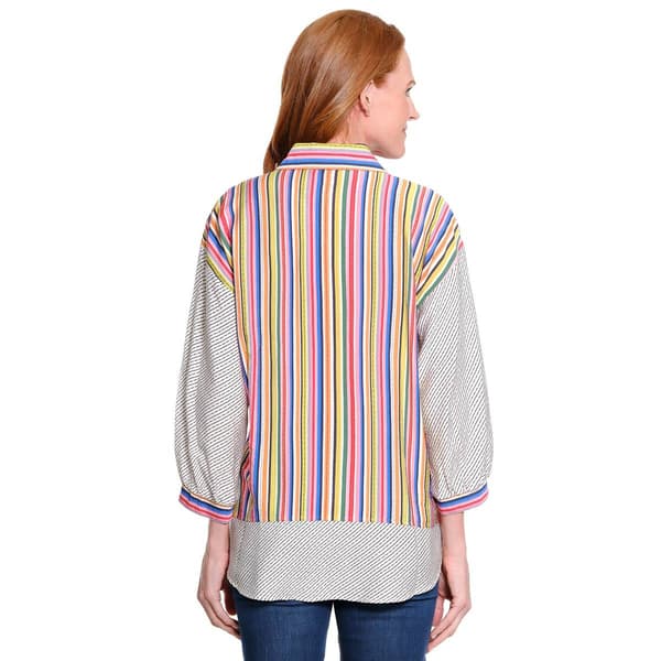 Plus Size Ali Miles 3/4 Sleeve Splice Stripe Button Front Blouse