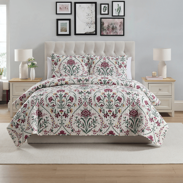 VCNY Home Province 3pc. Coco Floral Damask Printed Quilt Set - image 