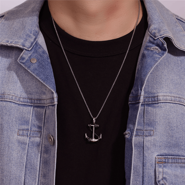 Mens Lynx Anchor Pendant Necklace
