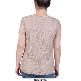 Womens NY Collection Short Sleeve Solid Lace Blouse