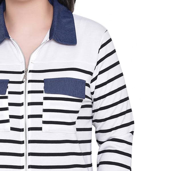 Womens NY Collection Zip Front Stripe French Terry Jacket