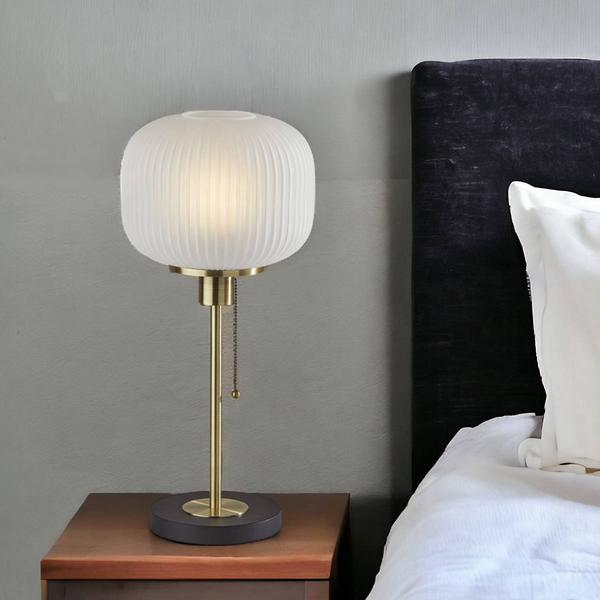 HomeRoots 22in. Ribbed Frosted Glass Dome Table Lamp
