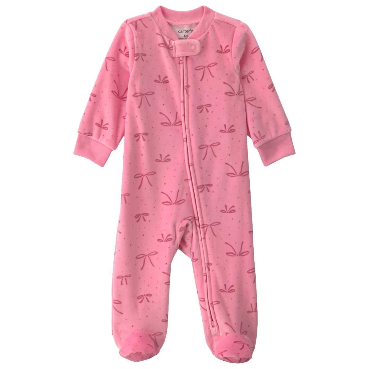Baby Girl (NB-9M) Carter''s(R) Bow Fleece Zip Sleep & Play Pajamas