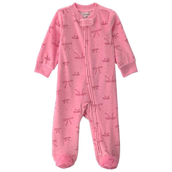 Baby Girl (NB-9M) Carter''s(R) Bow Fleece Zip Sleep & Play Pajamas