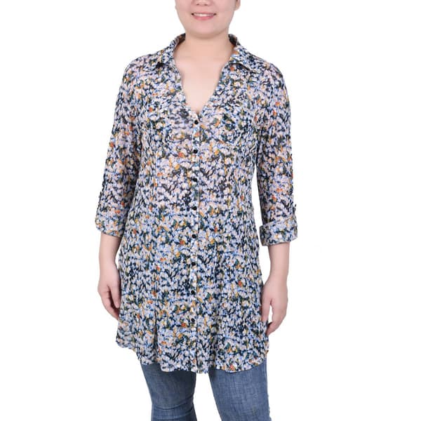 Womens NY Collection Elbow Sleeve Smudge Mesh Tunic - image 