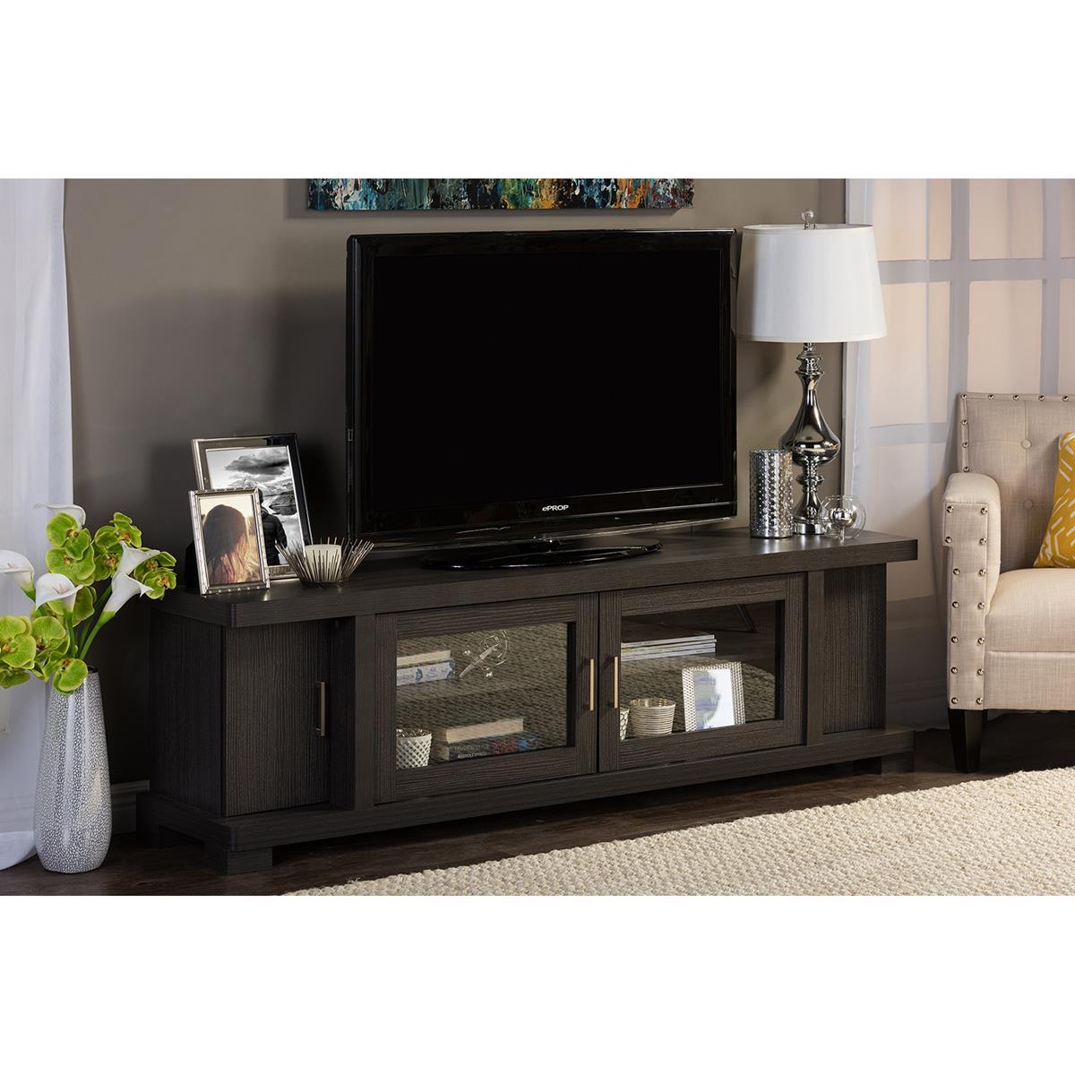 Baxton Studio Viveka 70in. Wood TV Cabinet with 2 Glass...