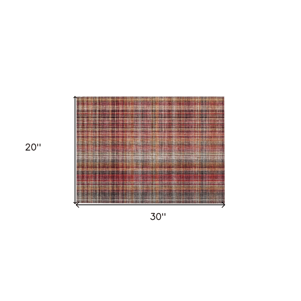 HomeRoots Red Orange & Brown Plaid Non Skid Accent Rug