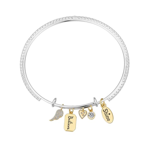 Shine Two-Tone Wing/Heart/Believe Bangle Charm Bracelet - image 