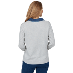 Womens Alfred Dunner Ann Arbor Denim Trim Rhinestone Cardigan