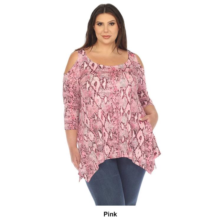 Plus Size White Mark Snake Print Cold Shoulder Tunic