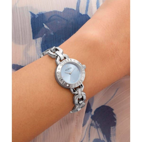 Womens Guess Silver-Tone Light Blue Dial Analog Watch - GW1019L1