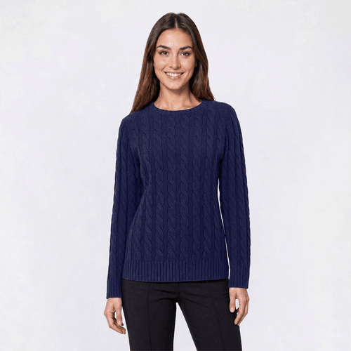 Petite Preswick & Moore® Long Sleeve Cable Knit Crew Neck Sweater